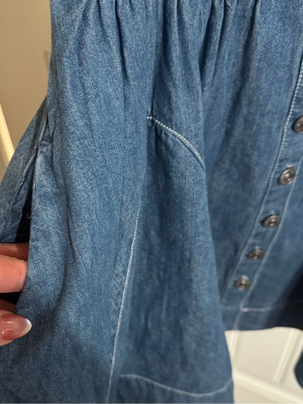 Free People Chester Denim Mini Dress Smocked Waist Small $128 - Picture 12 of 16
